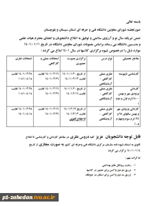 اطلاعیه مهم شرایط حضوری کلاسها