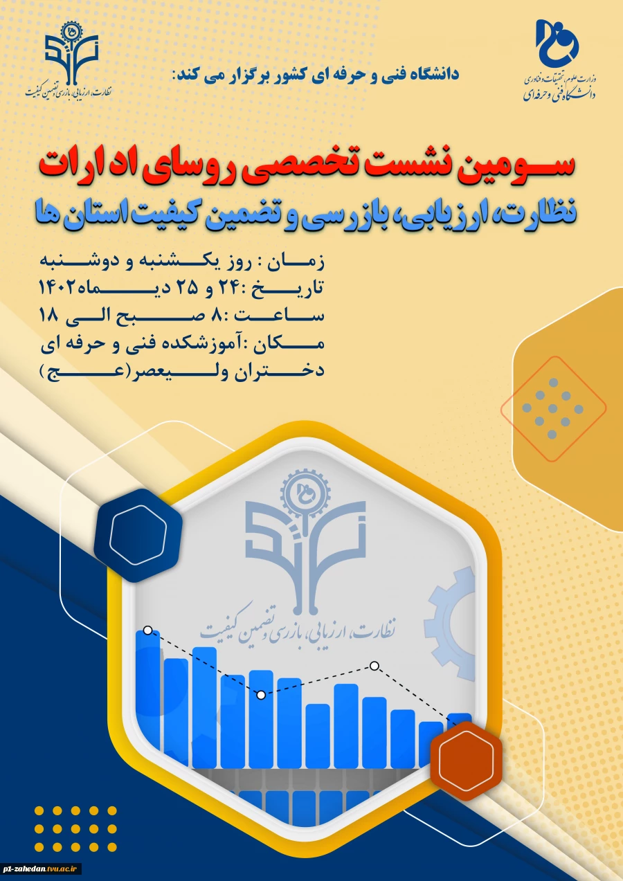 رئیس مرکز نظارت، ارزیابی، بازررسی و تضمین کیفیت دانشگاه فنی و حرفه‌ای خبر داد:
برگزاری کارگاه تخصصی، 24 و 25 دی‌ماه با مشارکت ناظران استانی دانشگاه 2